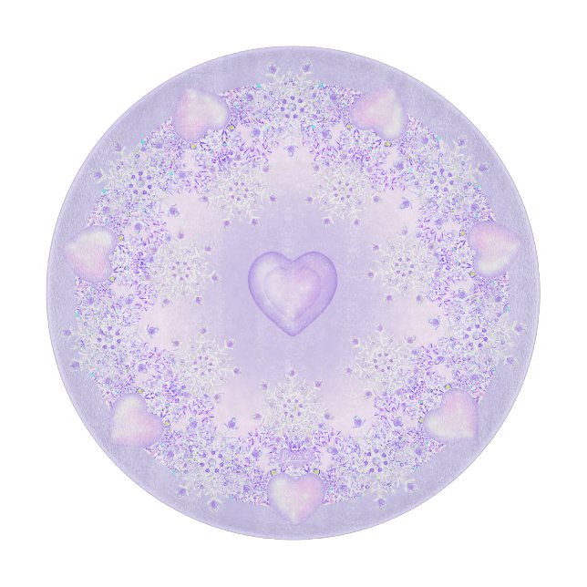 leichte lila Schneeflocke & glitzerndes Herz Schneidebrett (Vorderseite)