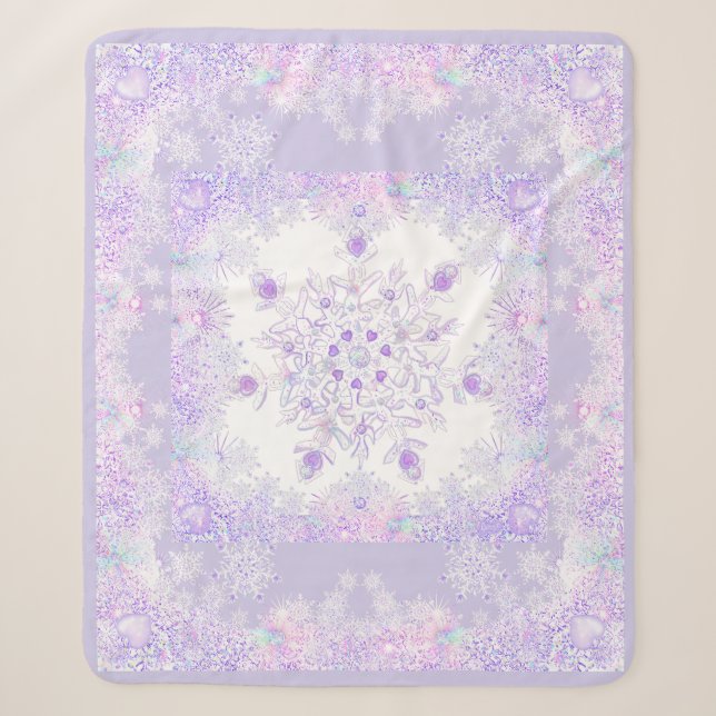 leichte lila Schneeflocke & glitzerndes Herz Sherpadecke (Vorderseite)