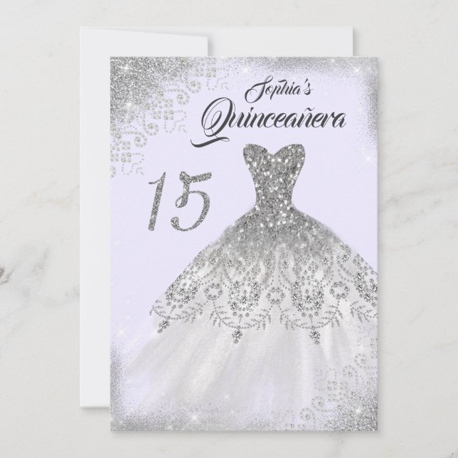 Leichte Lila Silberspitze Diamantgarnquinceanera Einladung (Vorderseite)
