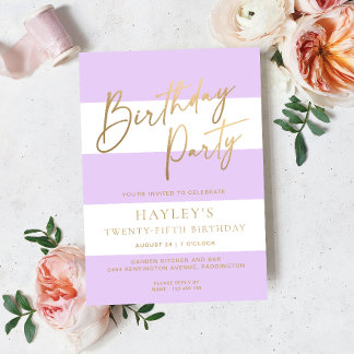 Leichte Lila Streifen Gold Geburtstag Einladung