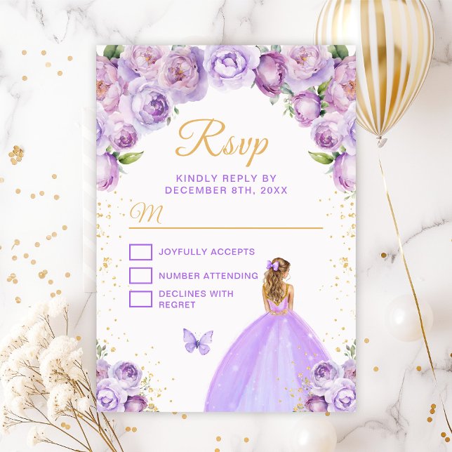 Leichte Lila und goldene Blonde-Haarprinzessin RSVP Karte (Von Creator hochgeladen)