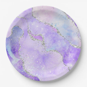 Leichte Lila und silberne Imitate Glitzer Pastell  Pappteller