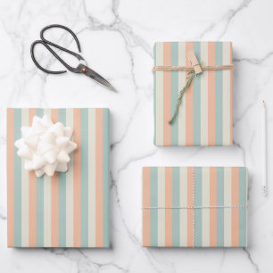 Leichte Orange/magere grüne/gelbe Streifen Geschenkpapier Set