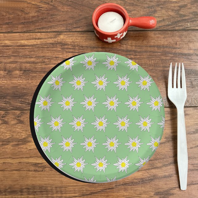 Leichte Papiertafel mit Edelweiss Motif Pappteller (Light green paper plates with an edelweiss pattern (top view))