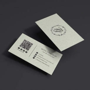 Leichte Pastellfarben Monogram QR & Social Media Visitenkarte
