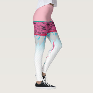 Leichte Retro Geometric Pink & Cyan Print Leggings