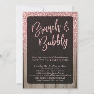 Leichte Rose Gold Glitzer Barn Wood Brunch & Bubbl Einladung