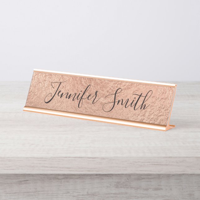 Leichte Rose Gold Imitate Forelle Textur Schreibtischnamensplakette (Vorderseite )