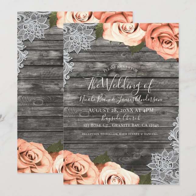 Leichte Rose Grau Rustikale Weiße Hochzeit Einladung (Vorne/Hinten)