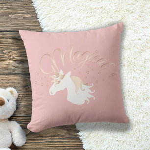 Leichte Rose Rosa Weißes magisches Einhorn Kissen