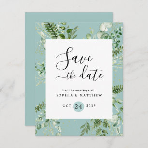 Leichte Sage und blaue Eukalyptus Save the Date