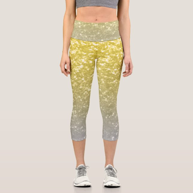 Leichte, silbergraue Imitate Glitzern Capri Leggings (Vorderseite)