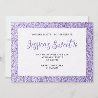 Leichte violette Glitzern Sweet 16 elegante Schrif Einladung