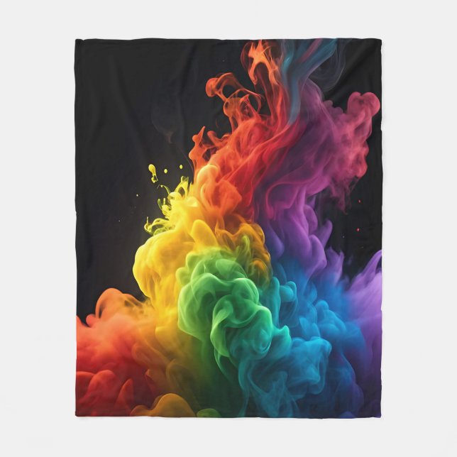 Leichter Regenbogenfarbenrauchwolke schwarzer Hint Fleecedecke (Vorderseite)