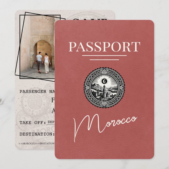 Leichter Reisepass für Burgund und Marokko Save th The Date (Vorne/Hinten)