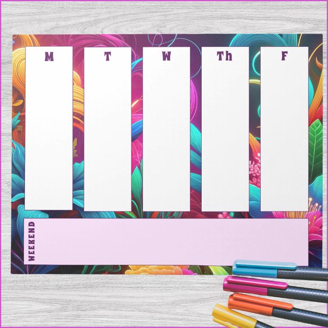 Leichter, tropischer Blumenkalender Notizblock (5-day weekly horizontal calendar notepad with spot for weekend or notes. )