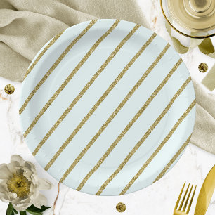 Leichtes Aquamarines Gold-Glitzer-Streifenmuster Pappteller