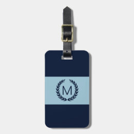 Leichtes Blau und Navy Strip Laurel Wreath Monogra Gepäckanhänger