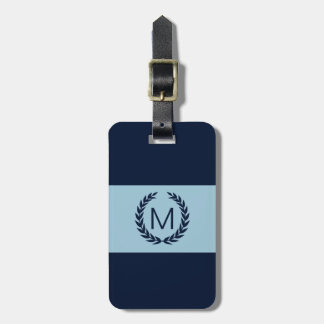 Leichtes Blau und Navy Strip Laurel Wreath Monogra Gepäckanhänger