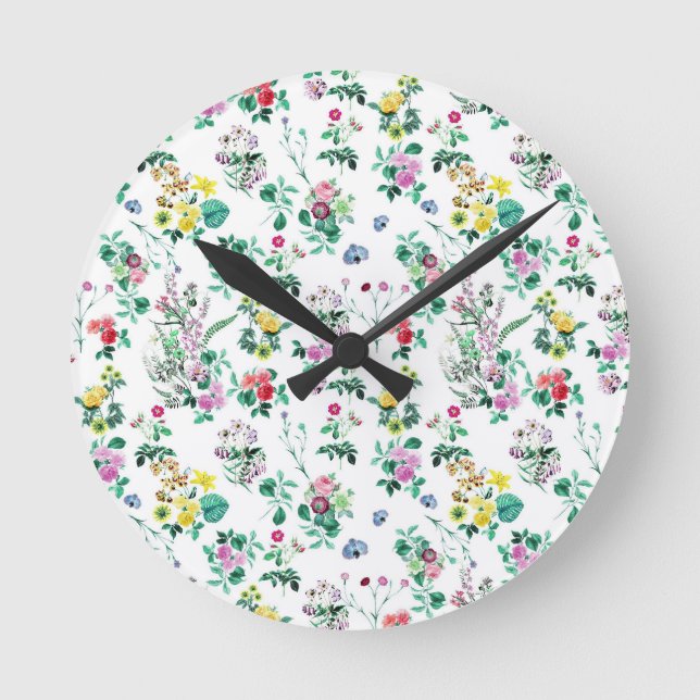 Leichtes Blumenmuster Runde Wanduhr (Vorderseite)