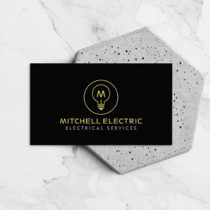 LEICHTES BULB-MONOGRAM-LOGO auf SCHWARZ für ELEKTR Visitenkarte