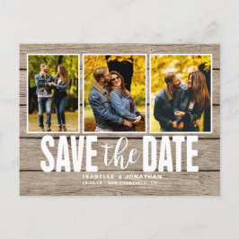 Leichtes Holz - Rustikale FotoCollage Save the Dat Ankündigungspostkarte