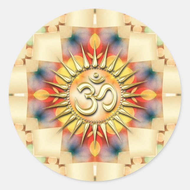 Leichtes Pastell Cross & Golden Om Runder Aufkleber (Vorderseite)