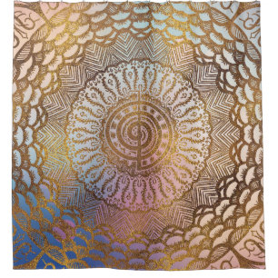 Leichtes Pastell und GoldChoku Rei Symbol in der Duschvorhang
