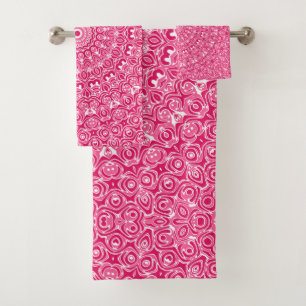 Leichtes Rosa und weißes Mandala Design Kaleidosko Badhandtuch Set
