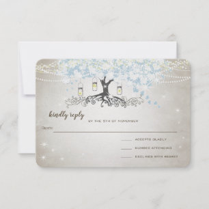 Leichtpulver Blauer Herzleder Tree Hochzeit RSVP Karte