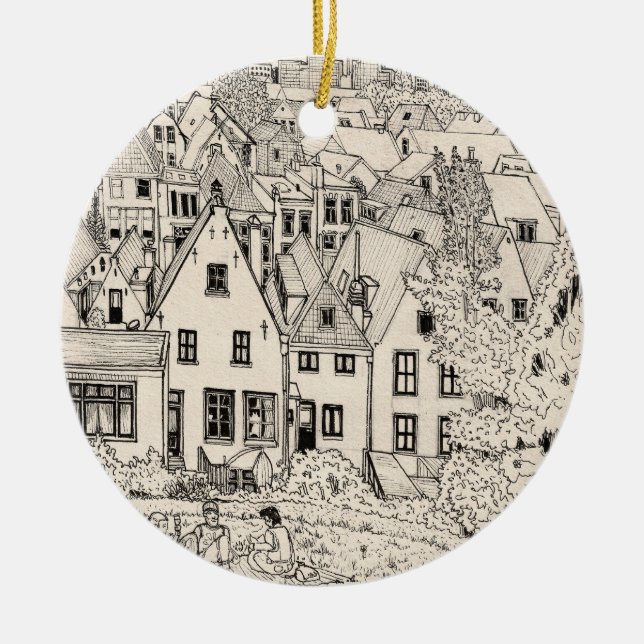 Leiden South Holland Niederlande Pen Ink Zeichnend Keramik Ornament (Vorne)