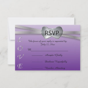 Leidenschaft Lila und Silberne Hochzeitsherzen Lie RSVP Karte