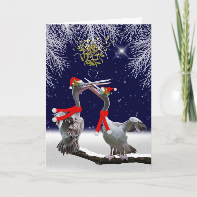 Leidenschaftliche Pelikan-Weihnachtskarte Feiertagskarte (Vorderseite)