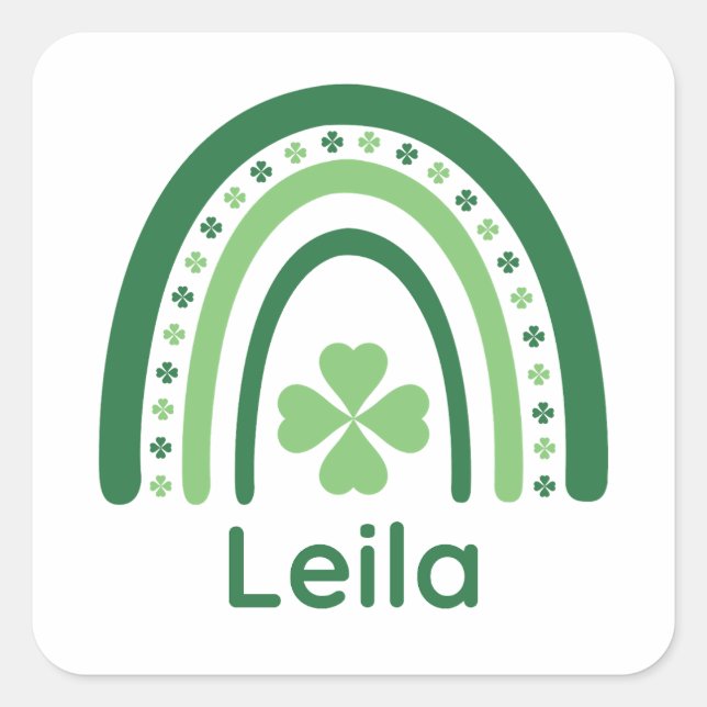 Leila Name Clover Boho Rainbow Quadratischer Aufkleber (Vorderseite)