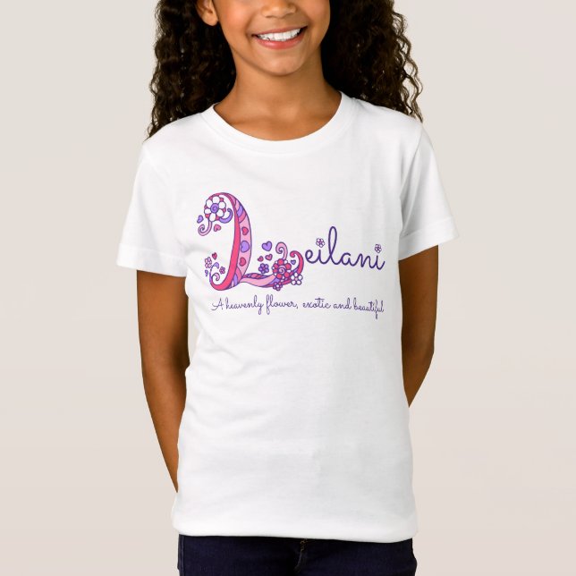 Leilani Mädchen L Namensbedeutungsmonogramm T-Shirt (Vorderseite)
