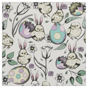 Leinen Baby Chicks, Bunny Ears, Blume & Eiern Stoff