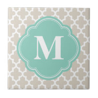 Leinen Beige & Aqua Modernes marokkanisches Monogr