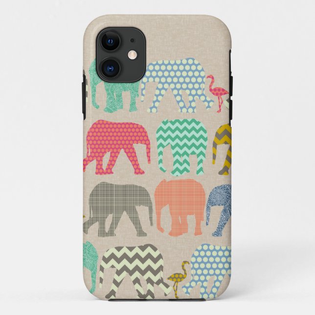 Leinen-Elefanten und Flamingos Case-Mate iPhone Hülle (Rückseite)