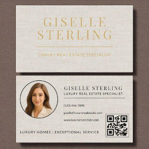 Leinen-Gold-Immobilienmakler-QR-Code-Foto Visitenkarte