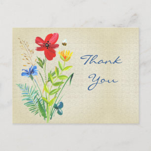 Leinen mit gemaltem Blumenstrauß Dankeschön Postkarte