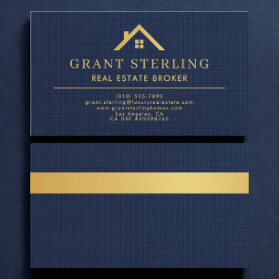 Leinen-Navyblau-Gold-Haus-Immobilienmakler Visitenkarte