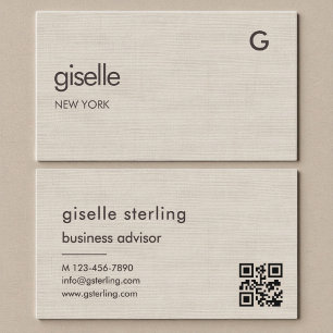 Leinen QR-Code Minimalistisches Monogramm Visitenkarte