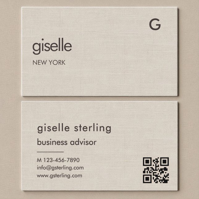 Leinen QR-Code Minimalistisches Monogramm  Visitenkarte (Von Creator hochgeladen)