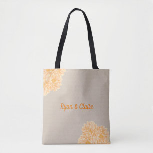 Leinen-und Dahlie-Hochzeits-Name-Datum Tasche