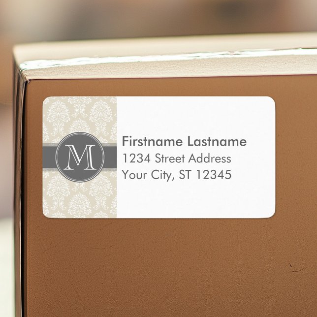 Leinenmuster in Beige und Holzkohle Adressaufkleber (Custom Shipping Label with Return Address)