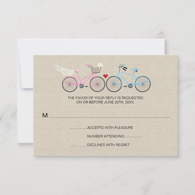 Leinenstil Fahrrad Pink Hochzeitsreaktion UAWG RSVP Karte (Vorderseite)