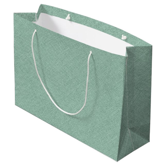 Leinenstruktur aus hellgrünen Imitaten Große Geschenktüte (Rückseite Schrägansicht)