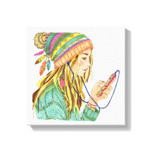 Leinwand Boho Hat Girl