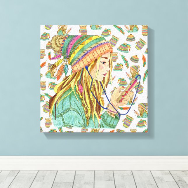 Leinwand Boho Hat Girl Theme (Insitu (Holzboden))
