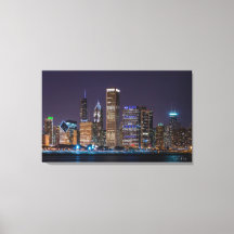 Leinwand - Chicago Skyline Illinois mit Night Sky